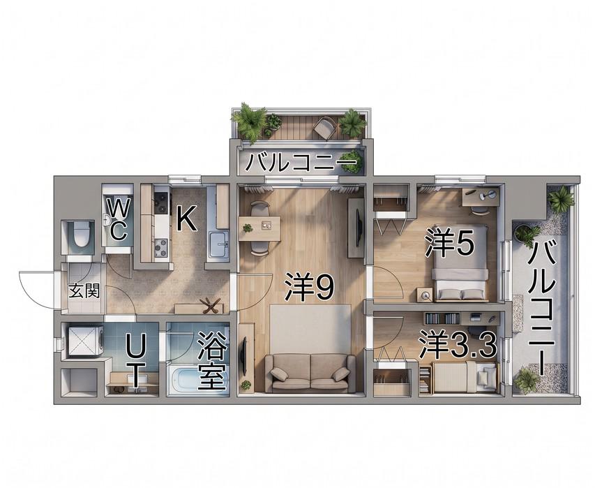 THE MUSIC COURT(3K/3階)の間取り写真