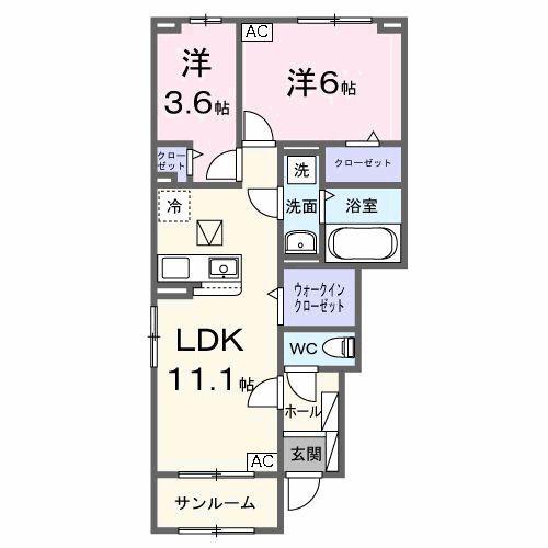ミルキーウェイ(2LDK/1階)の間取り写真
