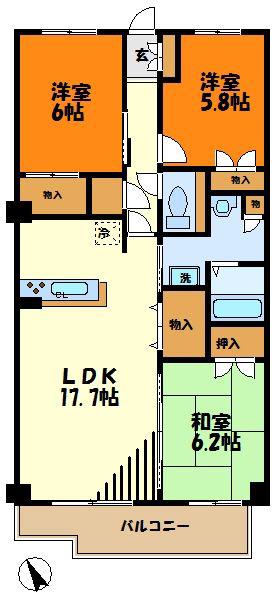 フラット日吉コートA棟(3LDK/2階)の間取り写真