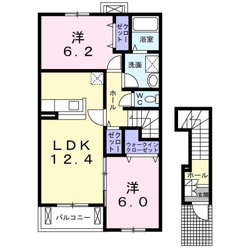 ソレアード萩山(2LDK/2階)の間取り写真