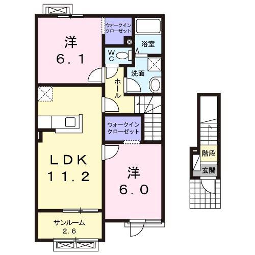 リュミエールI(2LDK/2階)の間取り写真