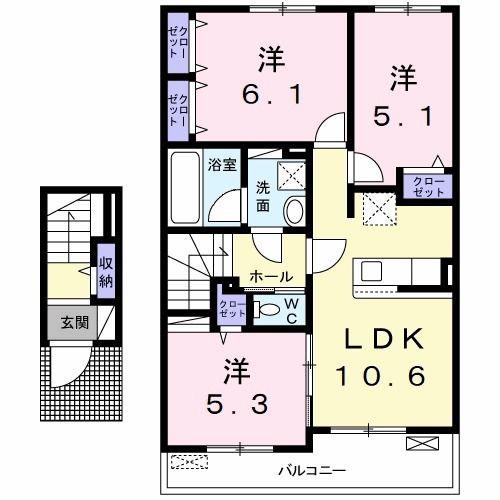 アット横小路(3LDK/2階)の間取り写真