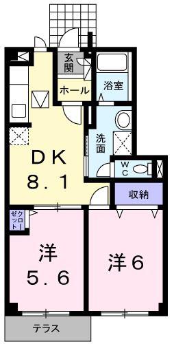 グリュッククレー A棟(2DK/1階)の間取り写真