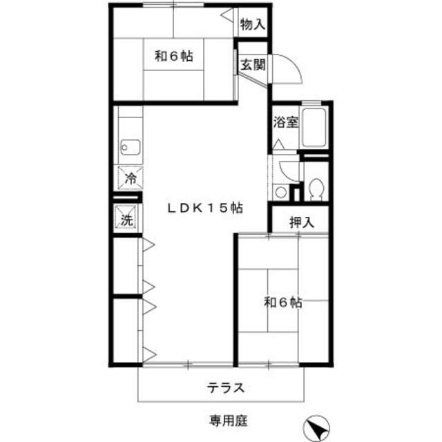 ファミール陵南B棟(2LDK/2階)の間取り写真