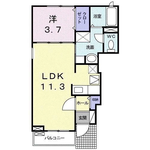 ラヴィエールかつらぎ(1LDK/1階)の間取り写真