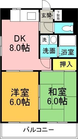 エーデルハイムあいち(2DK/6階)の間取り写真