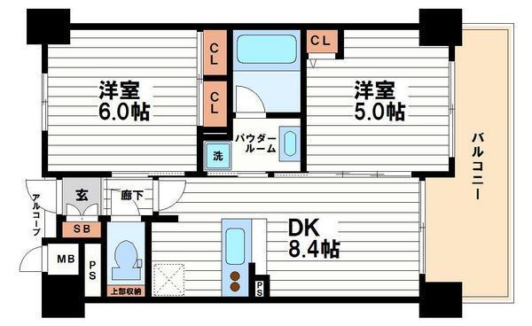 エステムプラザ大手前エヴァース(2DK/11階)の間取り写真