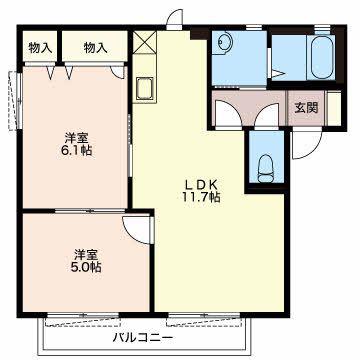 シャルム瀬名A(2LDK/1階)の間取り写真