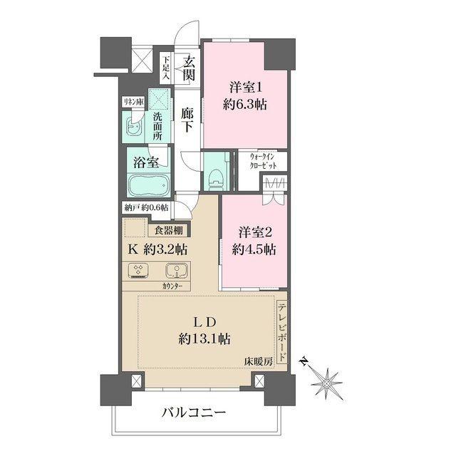 アトラス築地(2LDK/5階)の間取り写真