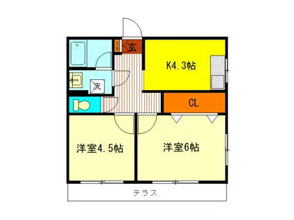 サンパレス国分寺(2K/1階)の間取り写真