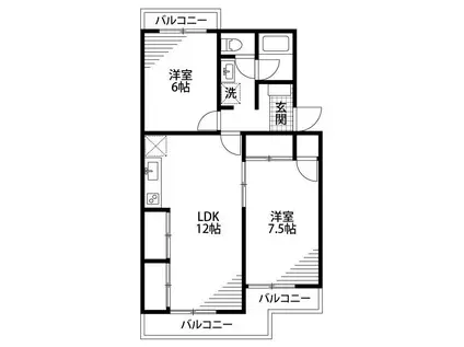 マンション ブルースカイ(2LDK/3階)の間取り写真