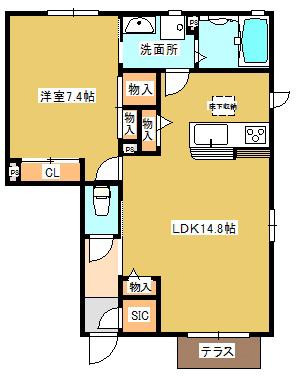 LA・VISTAC(1LDK/1階)の間取り写真