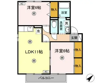プリムローズIII C棟(2LDK/1階)の間取り写真