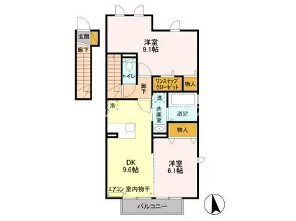 ファセリアB(2DK/2階)の間取り写真