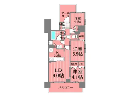 イニシア横濱蒔田駅前(3LDK/9階)の間取り写真