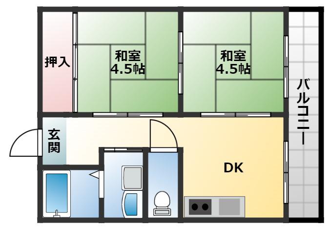 サンシャイン羽曳野(2DK/3階)の間取り写真