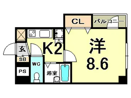 カーサ神戸下山手(1K/2階)の間取り写真