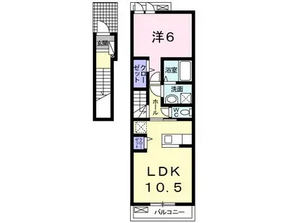 ジェルメ・カーサII(1LDK/2階)の間取り写真