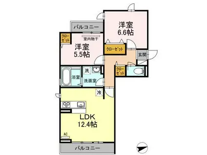 D-ROOM新涯(2LDK/3階)の間取り写真