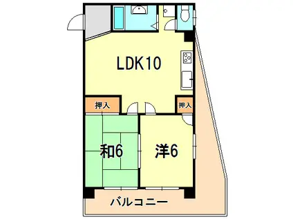 キャッスルハイツ平野(2LDK/5階)の間取り写真