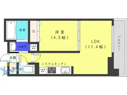 ヴォーネン円山裏参道(1LDK/10階)の間取り写真