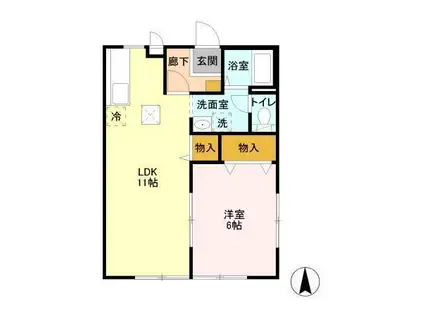 グリーンヒルズ I棟(1LDK/1階)の間取り写真