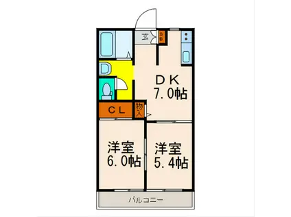 ルシェルブルー大城A棟(2DK/2階)の間取り写真