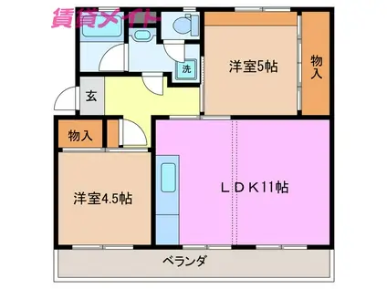 フェリーナ111(2LDK/3階)の間取り写真