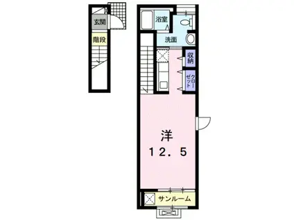 ガーデンハウスM D(ワンルーム/2階)の間取り写真