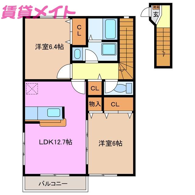 アドニス B(2LDK/2階)の間取り写真