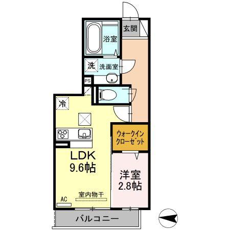 カーササクラ(1LDK/1階)の間取り写真