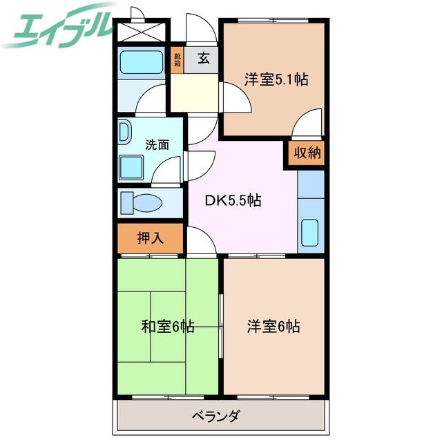 ルミエール八幡(3DK/4階)の間取り写真