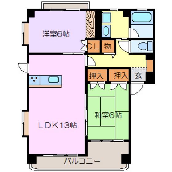 ヴィレッジMT SECOND(2LDK/2階)の間取り写真