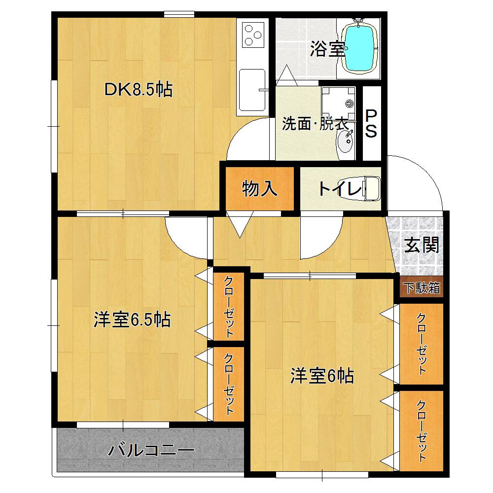 パークサイドひえだ(2DK/3階)の間取り写真