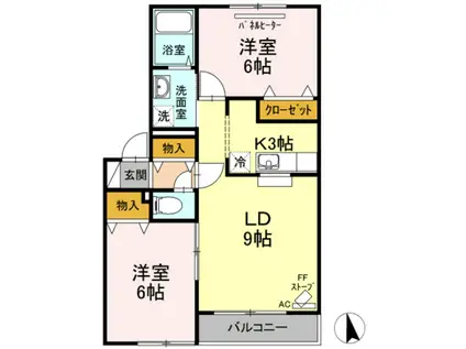 メゾン・ド・リヴィエールA(2LDK/2階)の間取り写真