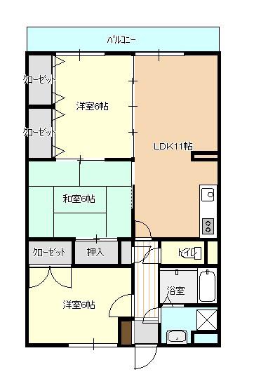グランディール松尾(3LDK/2階)の間取り写真