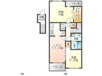 ジュネス・SOGO A・B棟(2LDK/1階)の間取り写真