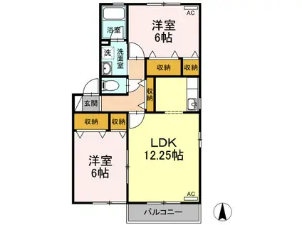 グランシティソレーユ A棟(2LDK/2階)の間取り写真