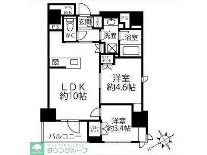 クリオラベルヴィ新富町(2LDK/10階)の間取り写真