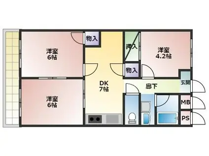 福道見ハイツ(3DK/2階)の間取り写真