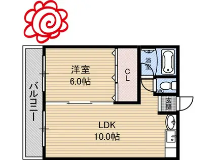 ヴィラナリー浜(1LDK/4階)の間取り写真