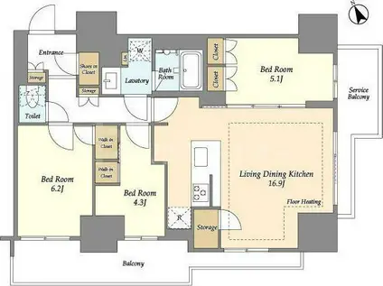 オアーゼ日暮里レジデンス(3LDK/13階)の間取り写真