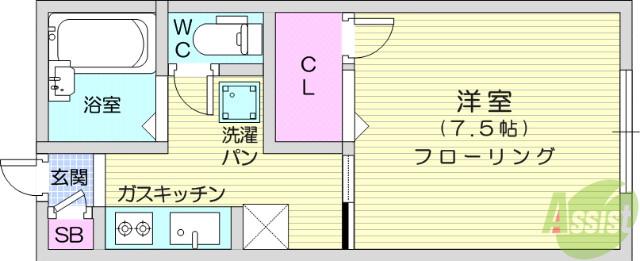 ターフハイツ(1K/2階)の間取り写真