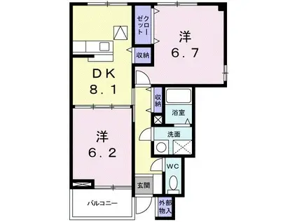 イリーデ上田B(2DK/1階)の間取り写真