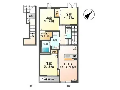 グランディールII(3LDK/2階)の間取り写真