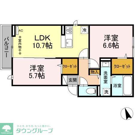 アールドソレイユ(2LDK/2階)の間取り写真