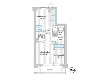 アビティグランデ砧 A棟(2LDK/2階)の間取り写真