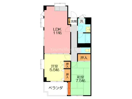 カサフェリース(2LDK/3階)の間取り写真