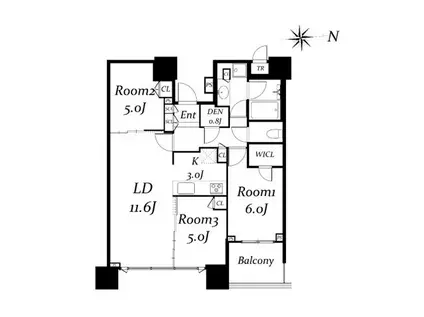 DEUX TOURS CANAL&SPA ウエスト(3LDK/31階)の間取り写真