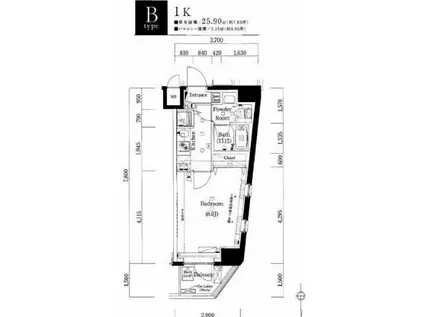 プレセダンヒルズ白金高輪(1K/3階)の間取り写真